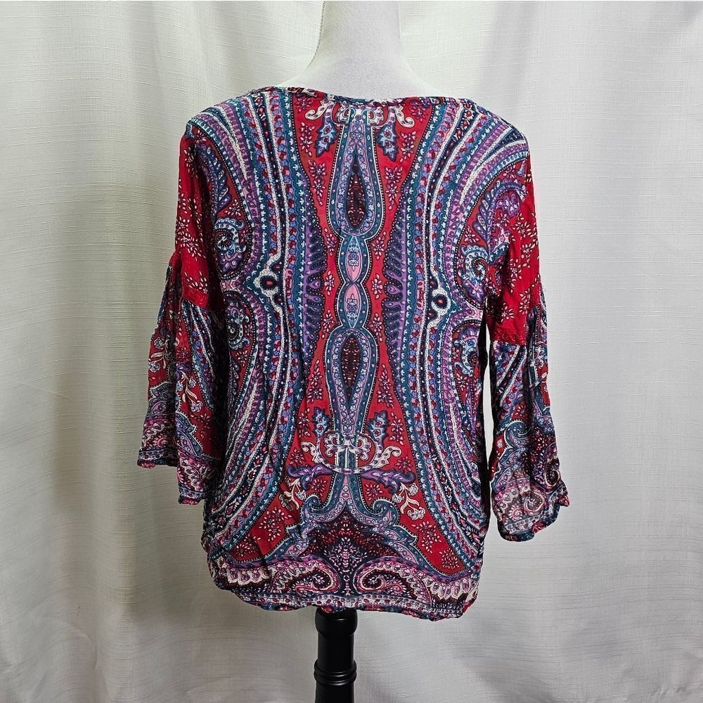 Bila Red Paisley Crochet Boho Peasant Top Size Large - Picture 8 of 8